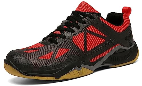 NGARY Damen Herren Tennisschuhe, Volleyballschuhe Atmungsaktive Indoor Pickleball Schuhe Für Pickleball, Tennis, Tischtennis,Rot,44 EU