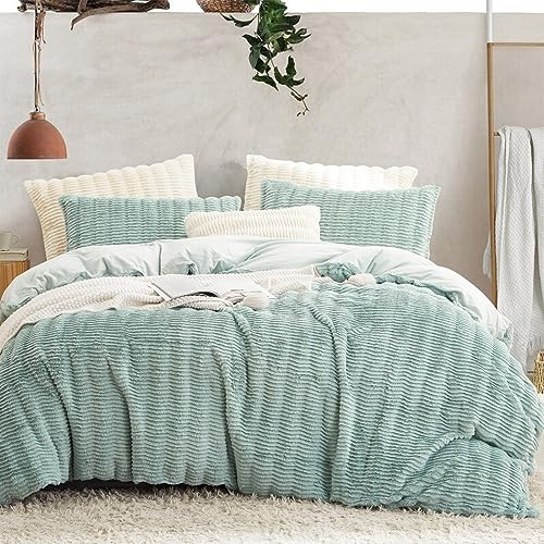 Lanqinglv Biancheria da letto in peluche, 135 x 200 cm, 4 pezzi, azzurro, blu, soffice, pelo lungo, in pelliccia sintetica, calda, in pile cashmere touch, 2 copripiumino con chiusura lampo e 2 federe