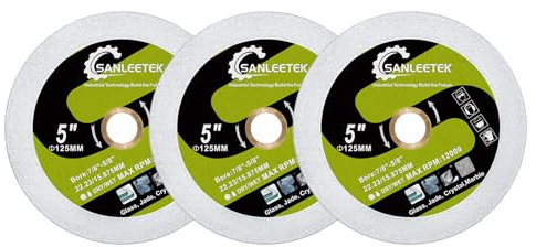 SANLEETEK Disque Diamant pour Verre - 3pcs 125mm Lame Scie Diamant Découpage et Meulage pour Verre Jade Cristal Bouteille de Vin