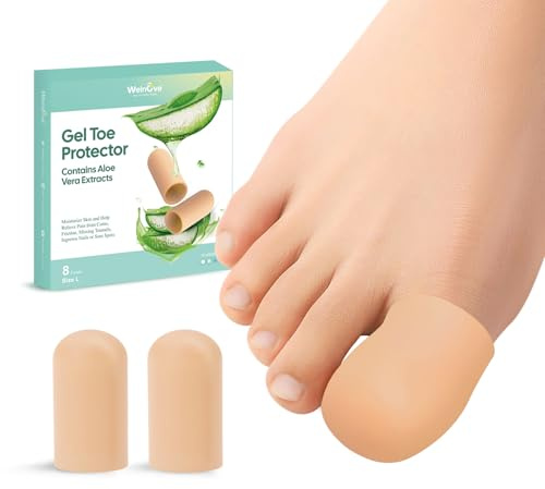 Welnove Gel Toe Cap e Protector - Copripunta in silicone - Cuscini per dita dei piedi per alleviare il dolore, unghie mancanti o incarnite, calli, vesciche (Large, Beige)