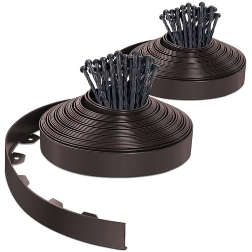 VOUNOT® Bordo Giardino Flessibile, Bordi Aiuole Plastica, con 80 Chiodi di Fissaggio, Lunghezza 40m, Altezza 5cm, Marrone