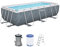 Bestway Power Steel Frame Pool Set mit Filterpumpe 404 x 201 x 100 cm, Marmor-Optik (Schiefergrau), eckig