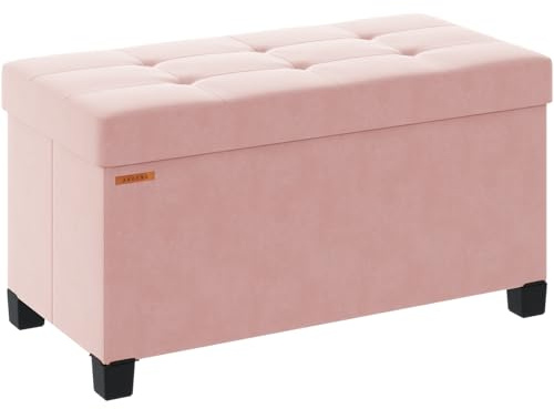 ABHENG Foldable Storage Ottoman Bench, Velvet Footrest and Seat Cube with Feet, End of Bed Bench, Storage Chest, for Living Room, Bedroom and Office, 38 x 76 x 40 cm, Jelly Pink, ASND23P