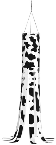Black and White Cow Print Halloween Windsock Flag 40 Inch Wind Socks Outdoor Hanging Decoration for Patio Lawn Party Decoration