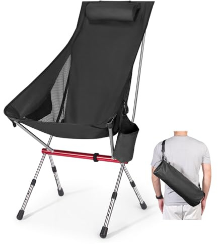 OKYUK Silla Plegable de Camping 2025 – Silla de Exterior Ajustable en 3 Alturas (96/98/100 cm), Portátil y Fácil Montaje, para Acampada, Playa, Fiestas – Soporta 150 kg, Ligera (Negro)