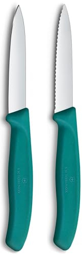 Victorinox Swiss Classic Coltello per verdure e spelucchini, per frutta e verdura, Extra affilato, dritto e seghettato, Acciaio inox, Verde
