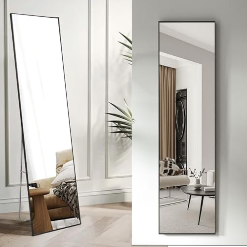 Warmiehomy 40x150cm Large Mirror Full Length Wall Mounted Standing Mirror Leaning Against Wall 3 in 1 with Metal Framed for Bedroom Living Dressing Room, Black