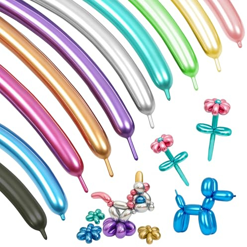 Lot de 120 ballons de modélisation, longs ballons colorés, 260Q, ballons à modeler métalliques, en latex, pour décoration de fête, d'anniversaire
