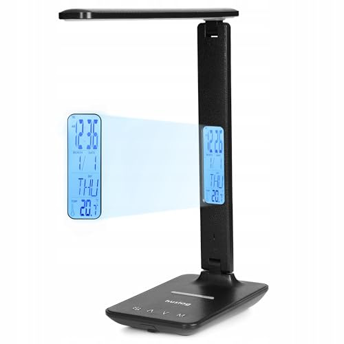 huslog Lámpara de escritorio, lámpara de noche, lámpara de mesa de dibujo, reloj cargador inductivo LED inteligente