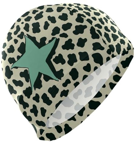 Leopard Print Star LightGreen Cuffie da bagno per gli uomini capelli corti impermeabili per nuoto protezione dei capelli e riduzione della resistenza Gorras para Nadar de Mujer