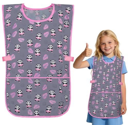 DiULi Blouse de Peinture Enfant sans Manches à Motif Panda Rose, Tablier Réglable sur le Côté pour Tout-Petits, Protège-Vêtements pour Activités Artistiques et Cuisine, Panda Rose