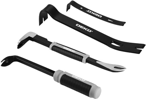 DEKO Jeu de 4 Pieds-de-Biche à Tête Plate - 29,8 cm * 2, 25,4 cm, 17,8 cm - Mini Barre a Mine - Arrache Clou Polyvalente pour Arracher des Clous et Démonter des Planches de Bois
