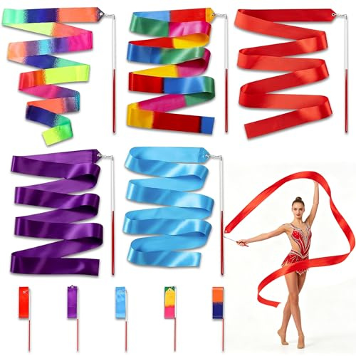 YinnFeen Rubans de Gymnastique Rythmique, 10 Pièces Rubans de Danse avec Bâton, Multicolore 2M Ruban Gymnastique Bandes de Danse Streamers pour Entraînement Danses Artistique