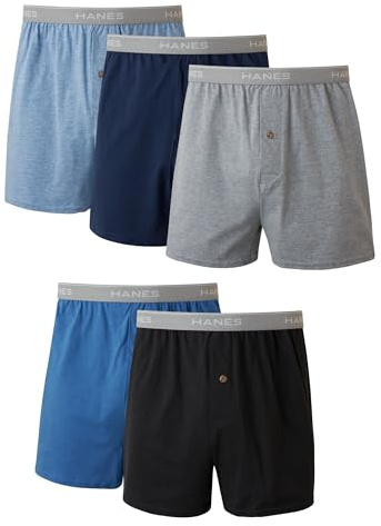 Hanes Mens Boxers, Cotton Knit Comfortable Underwear, Moisture-wicking 5-pack Boxer-shorts, Assorted - 5 Pack, Medium US