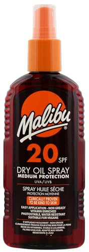 Malibu Sun SPF 20 Non-Greasy Dry Oil Spray for Tanning, 200ml | Tan Enhancing & Moisturising Body Oil Mist, Water Resistant, Medium Protection