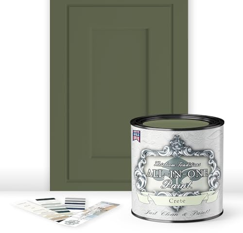 ALL-IN-ONE Paint by Heirloom Traditions, Crete (Olive Green), Quart - Durable cabinet and furniture paint. Built in primer and top coat, no sanding needed. Includes our 30 featured color card.
