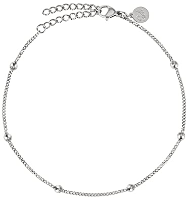GD GOOD.designs Fußkettchen für Damen Silber - Wasserfest - Fußkette mit kleinen Perlen Dots - Frauen Edelstahl Fußschmuck