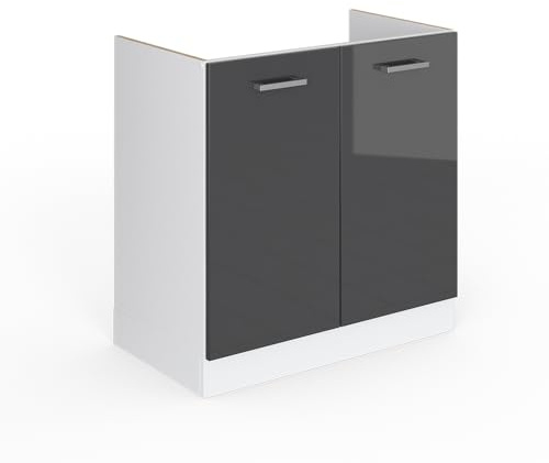 Vicco Mobile lavello cucina R-Line, Antracite lucido, 80 cm senza piano di lavoro, per la libera combinazione all'interno di sistemi cucina modulari