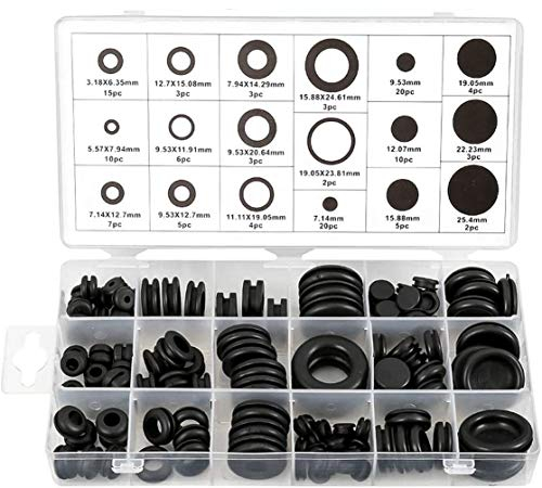 Litensh 125pcs Black Rubber Grommet Assortment Set, Electrical Grommets Wire Grommets Plugs Conductor Gasket Ring Assortment Set, Eyelet Ring grommets for Car Plugs Hoses Cables