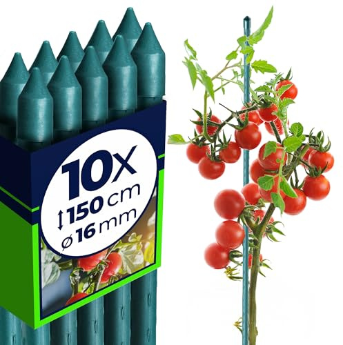 KADAX Växtstavar 150 cm x 16 mm, set om 10 – belagd stålspaljé, växtstöd och tomatstavar för trädgård, väderbeständiga och stabila