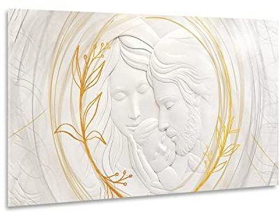 Giallobus - Quadro - 22 - Capezzale Moderno per la casa - Sacra Famiglia - Vetro Acrilico - 140x70 - Pronto da Appendere - Quadri Moderni per la casa