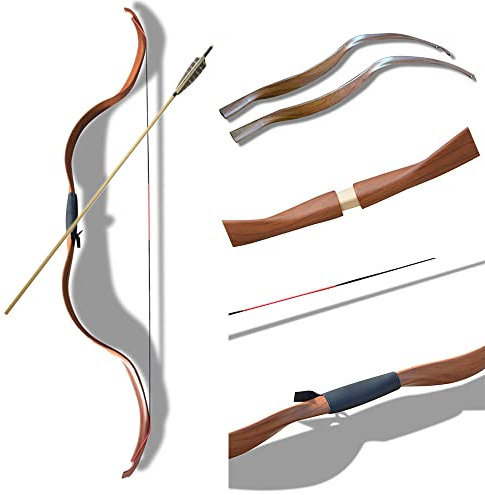 Traditionelles Geteilter Bogenschießen Recurve Bogen 20lbs Handmade Langbogen für das Jagdübungsziel für Erwachsene Bogenschießen Langbogen Jagd (Braun)