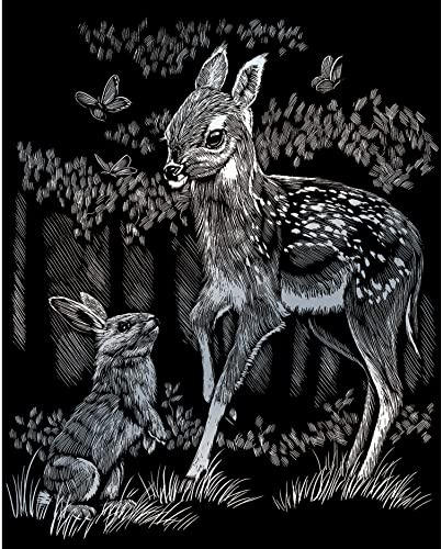 Royal & Langnickel - Scratch Picture Fawn Silver Scratch Pictures for Children and Adults with Scratch Pen and Template