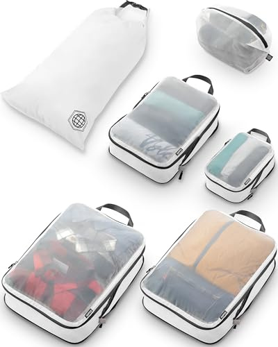TRIPPED Travel Gear organizadores para maleta, embalaje, grandes, con malla transparente, organizadores de viaje, compresión, blanco