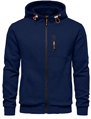 CTU Herren-Kapuzenpullover mit Reißverschluss, langärmelig, Fleece, Sweatshirts für Herren, S-3XL, navy, S
