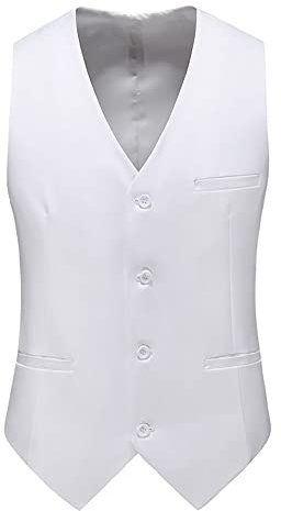 YAOTT Homme Veste sans manches Grande Taille Formel Gilet de Western Costume Hauts sans manches élégants Gilets de costume de dîner de mariage d'affaires Blanc XL