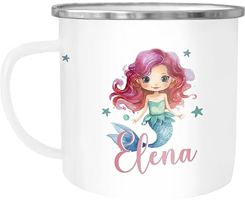 SpecialMe® Kinder-Tasse Emaille personalisiert mit Namen Meerjungfrau Marmaid individuelle Geschenke für Mädchen emaille-weiß-silber standard