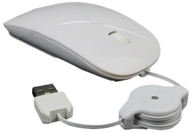Ratón Telescópico Mudo, Ratón de Ordenador Ratón Silencioso Mini Ratón Ratón de Alambre Ratón USB con Cable Retráctil para Ordenador Portátil Portátil (Blanco)