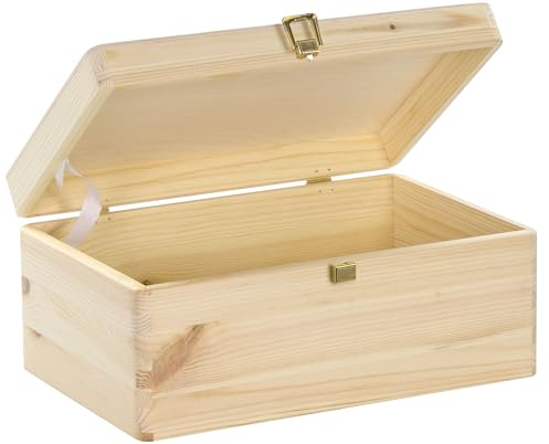 LAUBLUST Boîte en bois avec couvercle et fermeture en métal – env. 30 x 20 x 14 cm | Naturel – Coffret de rangement polyvalente | Boîte à souvenirs – Boîte de bricolage et de cadeaux, FSC®