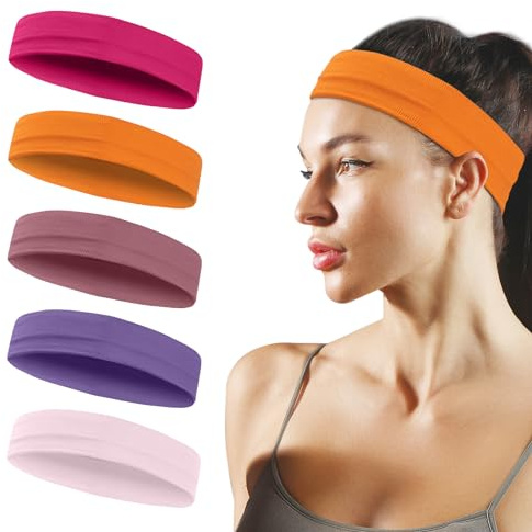 Fascia Sportiva Capelli Donne, 5 Pezzi Fasce Sudore Traspiranti Antiscivolo, Fasce Capelli Alla Moda per Allenamento, Corsa Palestra.