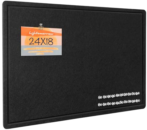 Lightomorrow Bulletin Board, 24 x 18 inches Decorative Felt Pin Board, Vision Board Cork Board Alternative for Wall, Foldable Photo Board Self-Adhesive Vision Board Mood Board with 20 Pushpins - Black