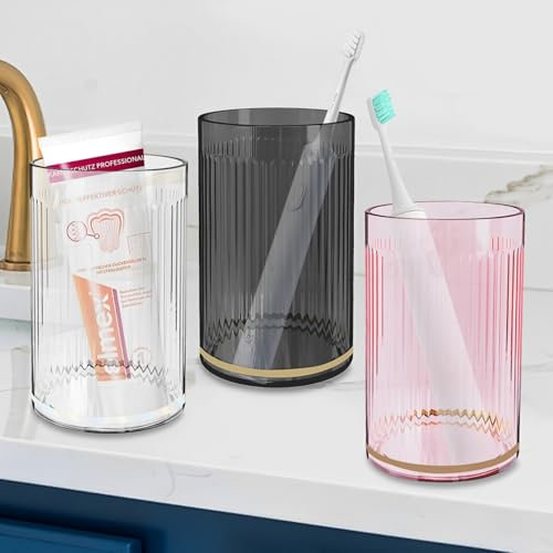 Xpieoyrm 3 vasos de cepillo de dientes de baño, Vaso de Enjuague bucal, Vaso de cepillo de dientes irrompible, Vasos de Dientes de Plástico reutilizable, para Adultos, Adolescentes y niños