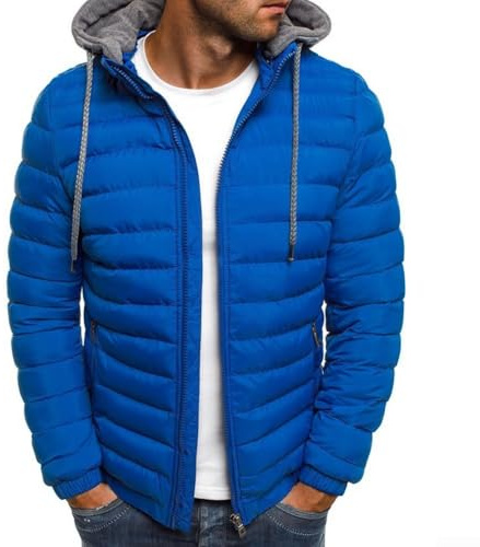 Doudoune matelassée épaisse avec capuche pour homme, idéale pour les sorties décontractées d'hiver (taille L, bleu roi)