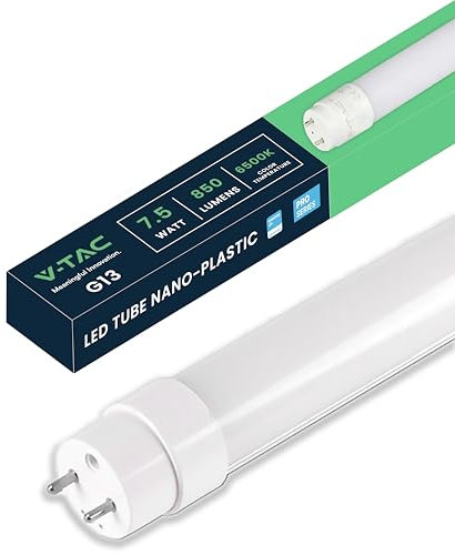 V-TAC Tube LED 60 CM - T8 G13 - 7,5W - 850 Lumens - Puce Samsung - Pour Plafond, Mur, Garage, Magasin - Forme T8 - Remplacement des Néons - Lumière 6500K Blanche Froide