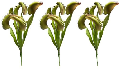 Mskmnkot Venus Flytrap, 3PCS 15.8 Inch Artificial Venus Fly Trap Plants, Lifelike 8-Head Fly Trap Costume, Reusable Faux Plants for Office Home Table Vase Garden Indoor