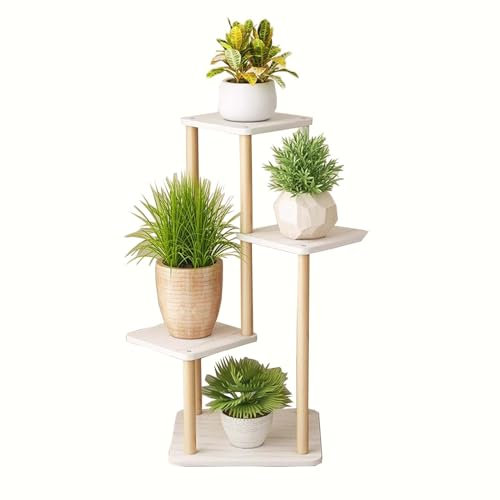 SRHIMEOS Support Plantes Interieur en Bois 4 Etagères, Étagère pour Plantes Echelle Escalier, Étagère d'angle pour Fleurs, Porte-Plantes pour Jardin Balcon Salon, Escalier De Fleurs