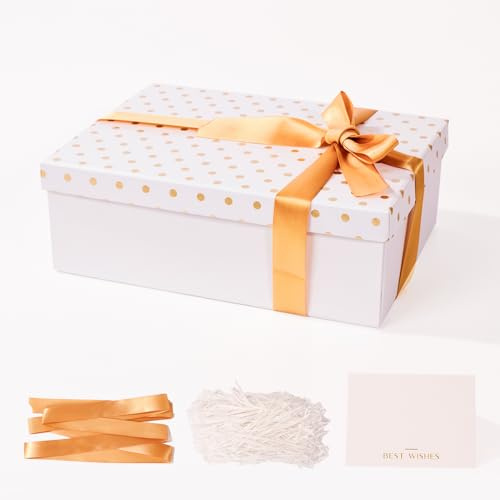 Large Gifts Boxes with Magnetic Lids,Dots Gift Box for Kids Men Women Birthday Wedding Anniversary,Contains Card,Ribbon,Filler (White)