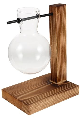 BESPORTBLE Vase Hydroponique à Bulbe Verre avec Support Bois Récipient pour Plantes Intérieur Terrarium pour Propagation