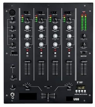 DJ-kontroller, USB 4-kanals DJ-mixer med inbyggt ljudgränssnitt, 3-bands EQ, mikrofoningång och utbytbar crossfader for DJ-scen