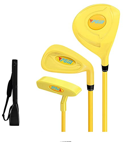 Komplett set med golfklubbor för barn, golfjärn, putter, idealisk för pojkar och flickor för att öva swingsporter (ålder 4–5, gul (med väska))