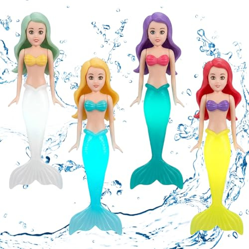 4Pcs Mermaid Tail Sinkies, Underwater Pool Decorative Sinkers, Mermaid Themed Ornaments for Pool & Bathtub Decor, Aquatic Display Accessories