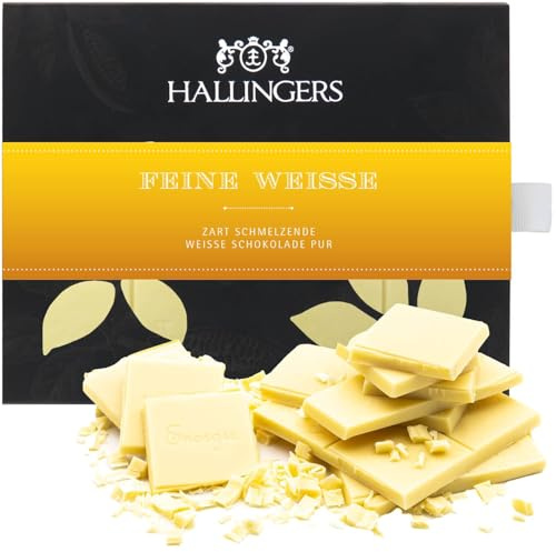 Hallingers Genuss Manufaktur Schokoladen Geschenk - Tafel Weiße Edel-Kakao ganz pur - handmade ohne Alkohol, edle Geschenkverpackung Weiß Pur, genussvolle Geschenkidee