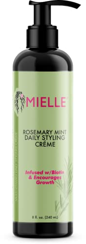 Mielle Organics Crème coiffante quotidienne multivitaminée au romarin et à la menthe pour la définition des cheveux bouclés, sans paraben ni silicone, 240 ml, blanc