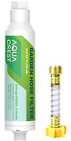 AQUA CREST Filtre à eau pour tuyau d'arrosage avec protecteur de tuyau, améliore la santé des plantes, réduit le chlore, les odeurs, le calcium, idéal pour le jardinage, l'agriculture et les animaux