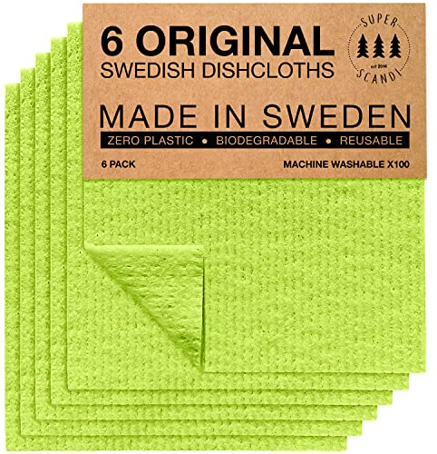 SUPERSCANDI 6 Piezas Paños de Cocina - 100% Biodegradables y Compostables | Trapos de Cocina Reutilizables, Aptos para Alimentos y Sin Plástico | Bayetas para Todas Las Superficies, Verde