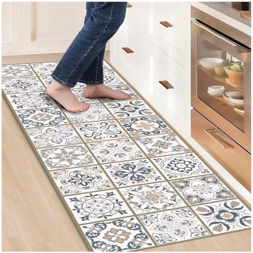 Alfombras Vinilicas para el Hogar 200 x 80 - Alfombra Vinilica Cocina Resistente y Antitropiezos - Alfombra Cocina Lavable Antideslizante para Interior/Exterior - Alfombras de Vinilo Esponjosas